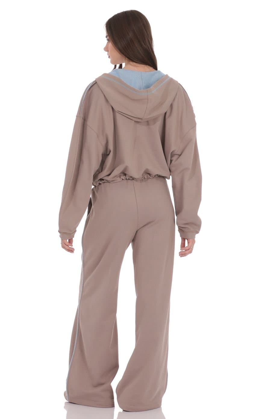 Two-Toned Cinchable Sweatpants Pants in Taupe