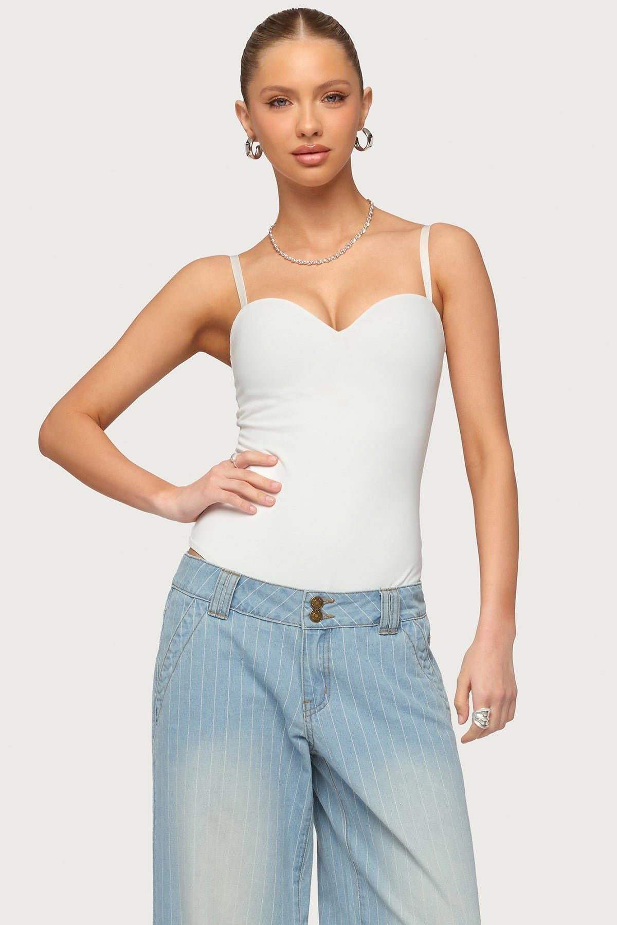 Kailey Sweetheart Cupped Bodysuit with Adjustable Straps Polyester Spandex