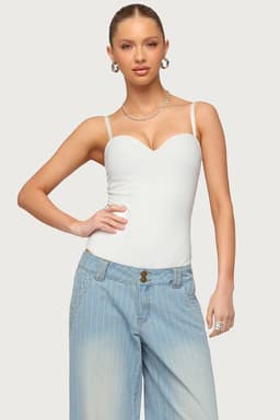 Kailey Sweetheart Cupped Bodysuit with Adjustable Straps Polyester Spandex
