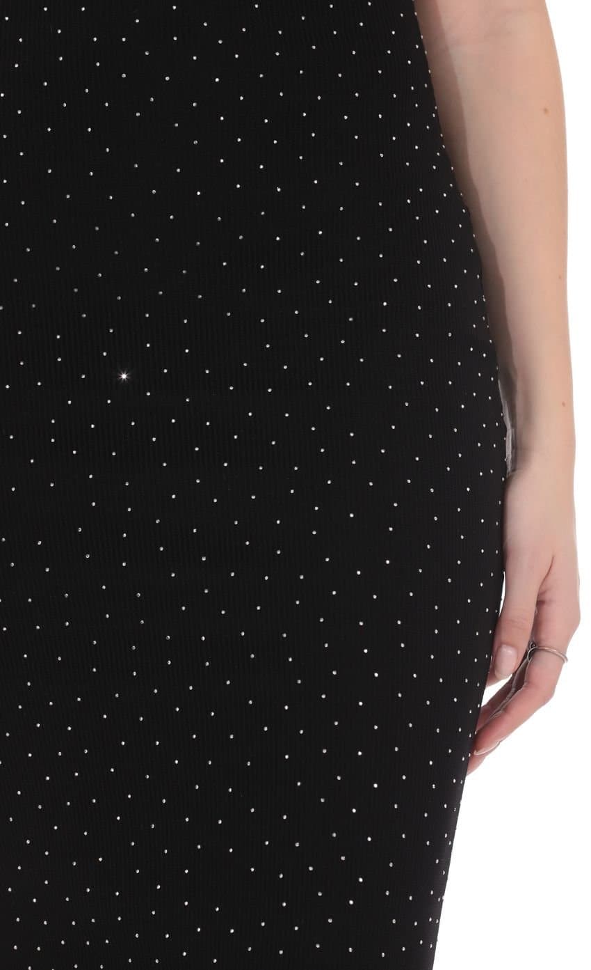 Scarf Ribbed Rhinestone Maxi Dress in Black