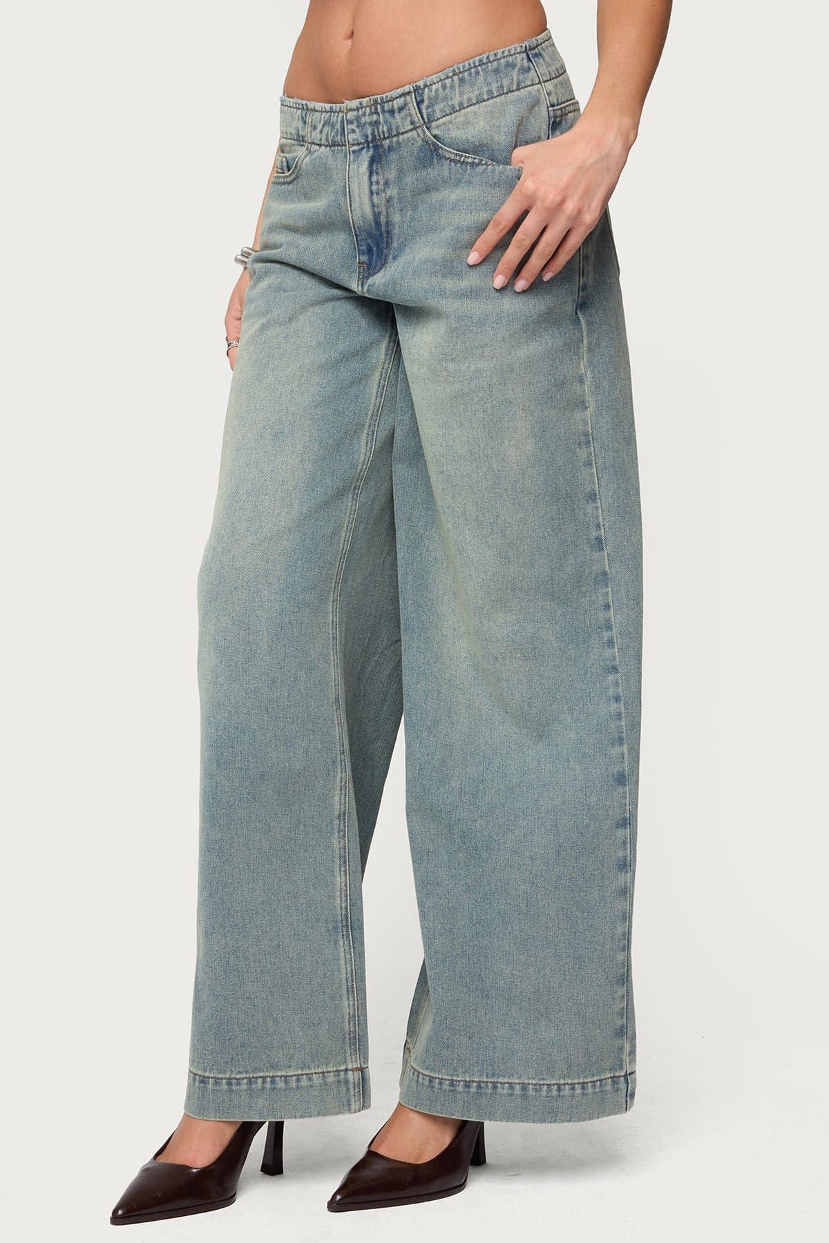 Saffie No Waistband Low Rise Baggy Jeans 100% Cotton Rigid Denim