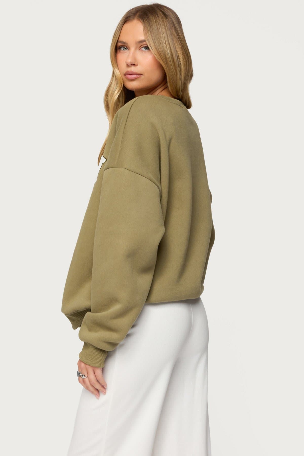 Boston Girl Graphic Crewneck Sweatshirt - Polyester Cotton Blend