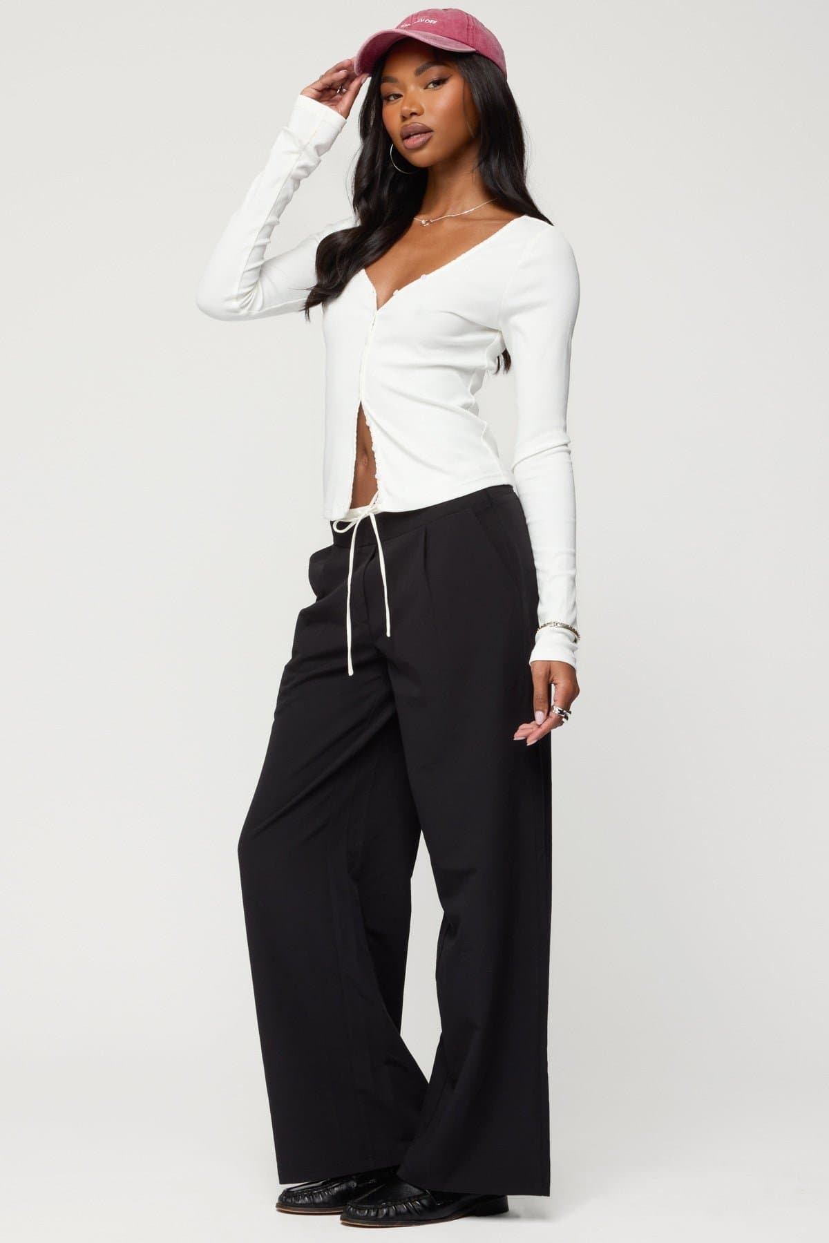 Tanya Button Up Cardigan - V Neck Frilled Trim Cotton Rayon Spandex