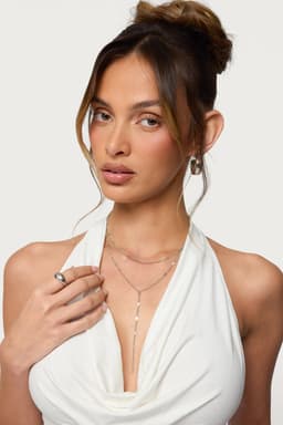 Cascading Disc Chain Layered Necklace in Silver Tone Metal 15.7 Inch Length