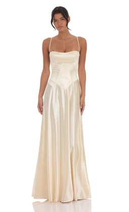 Satin Square Neck Maxi Dress in Champagne