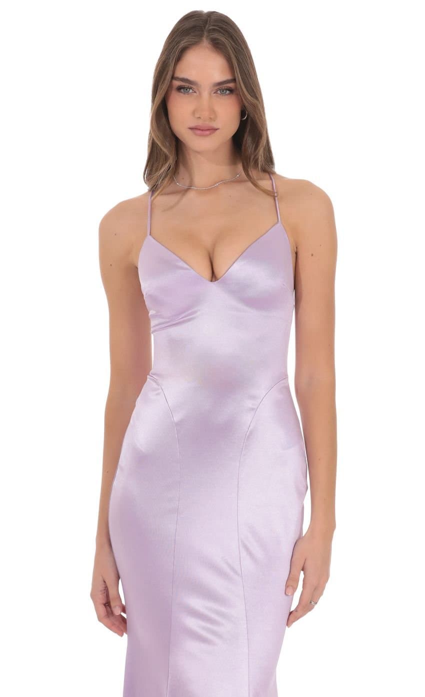 Satin Open Back Mermaid Maxi Dress in Lavender