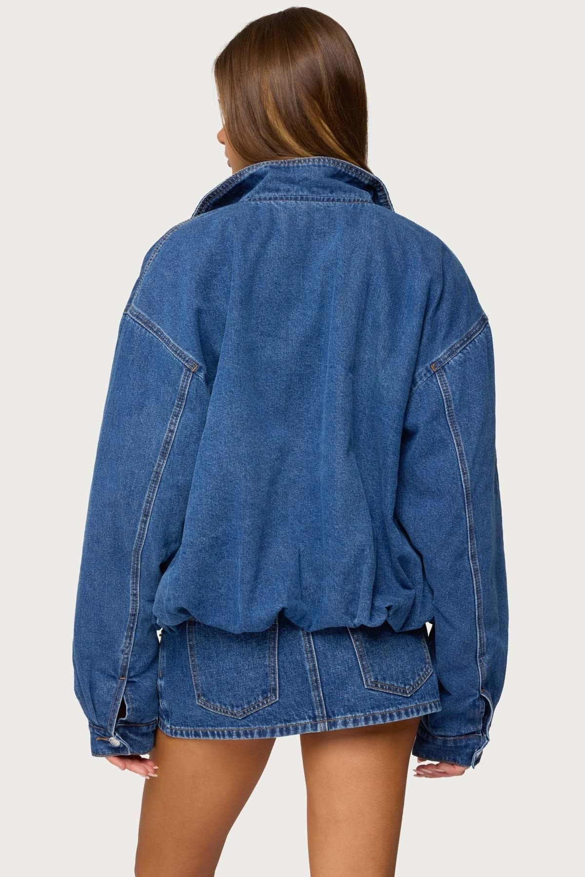 Hilary Oversized Denim Coat 100% Cotton High Collar Front Zip Jacket