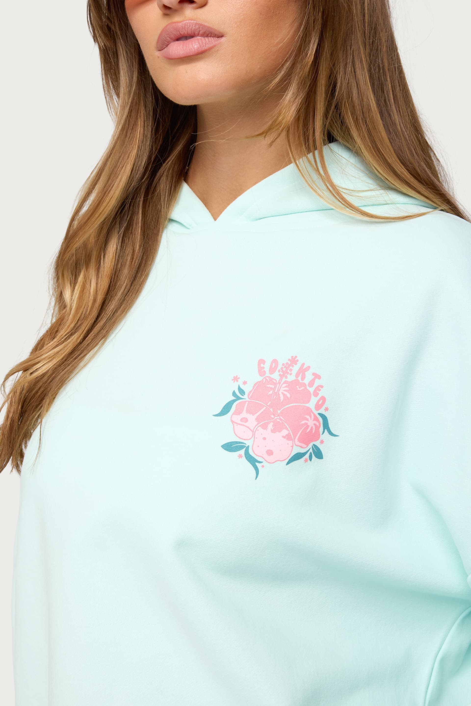 Beach Bloom Hoodie with Hibiscus Flower Palm Trees Print Polyester Cotton