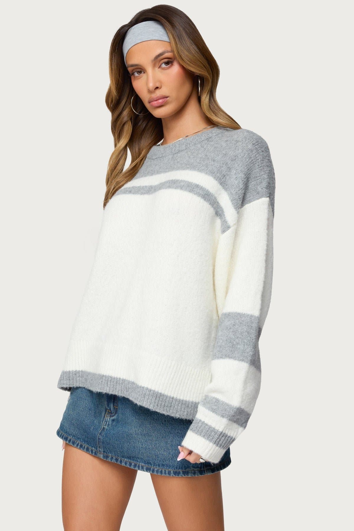 Nogah Stripey Oversized Crewneck Sweater - Acrylic Polyester Spandex Knit