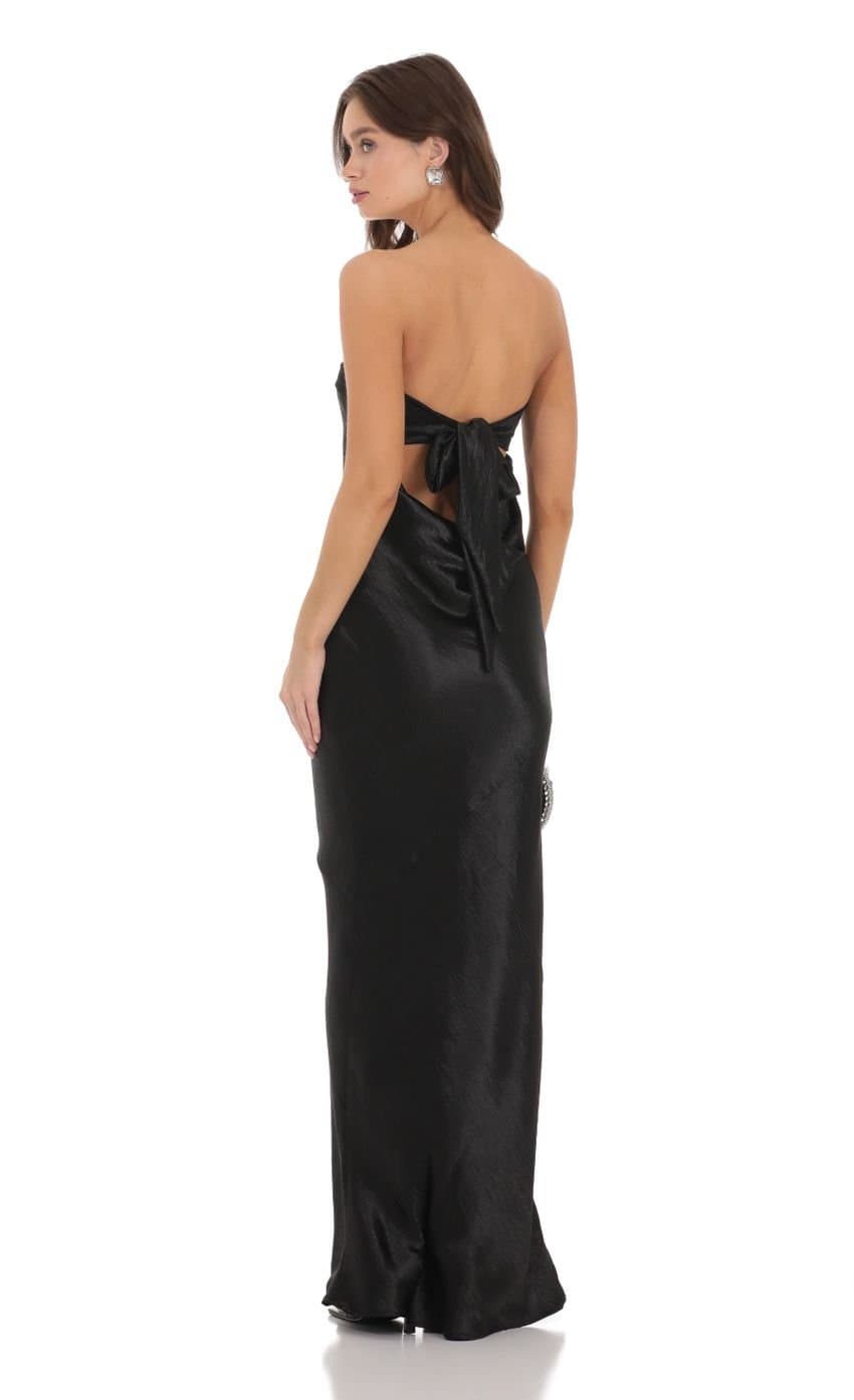 Strapless Satin Open Back Dress in Black