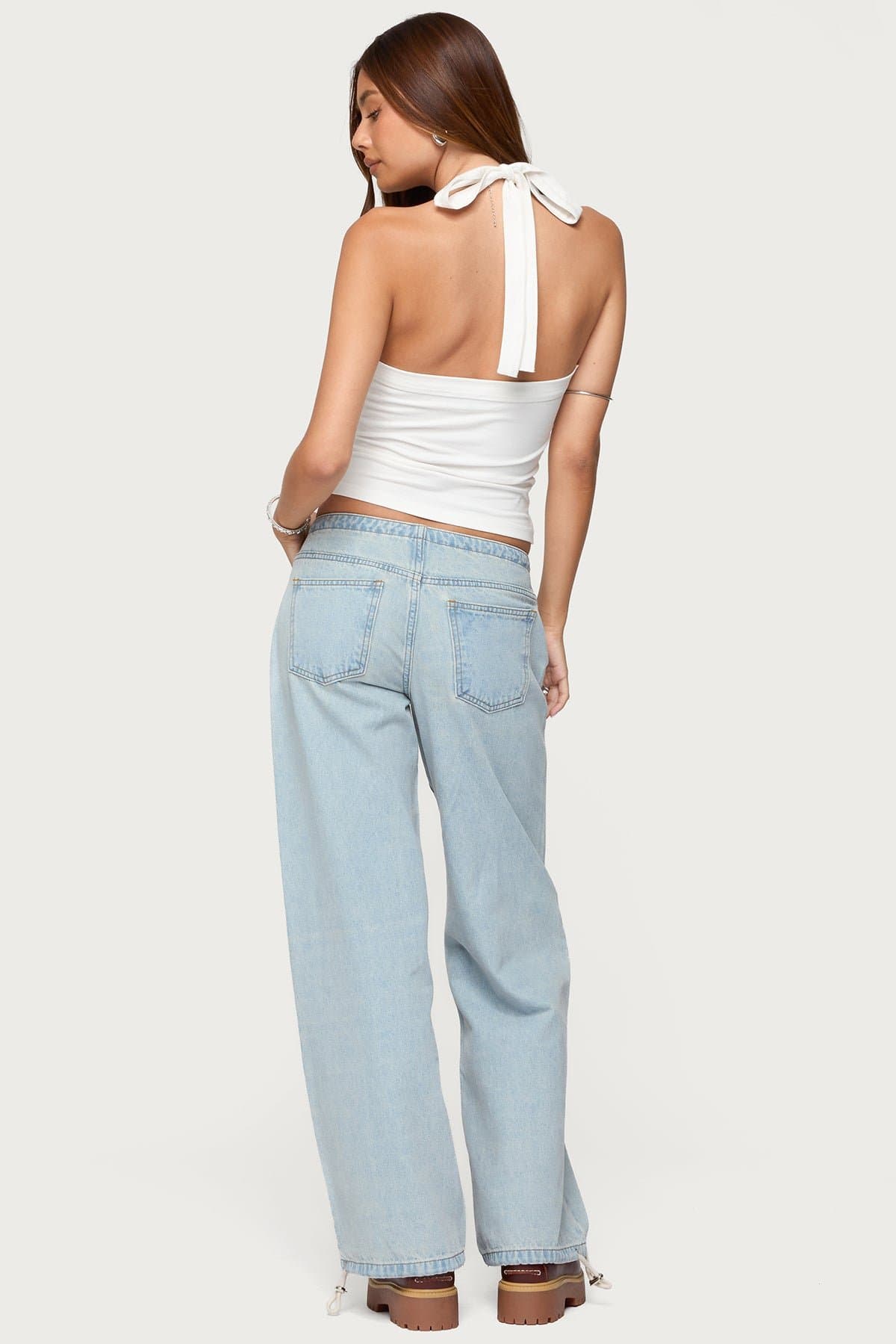 Kylan Asymmetric Halter Top in Cotton Spandex with Neck Tie Closure