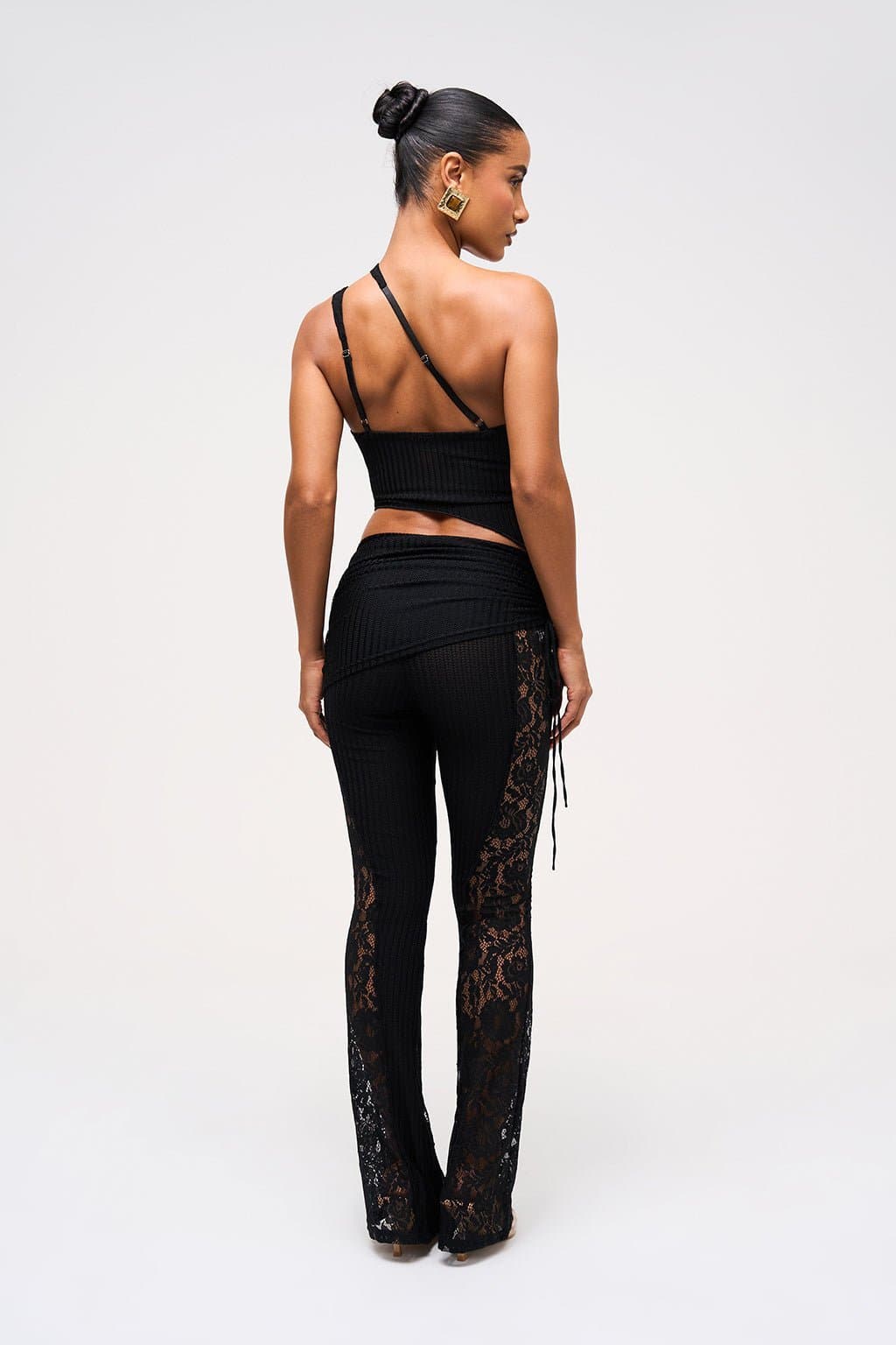 Obsidian Trouser Full-Length Fit Flare Lace Side Panels Stretchy Textured Fabric