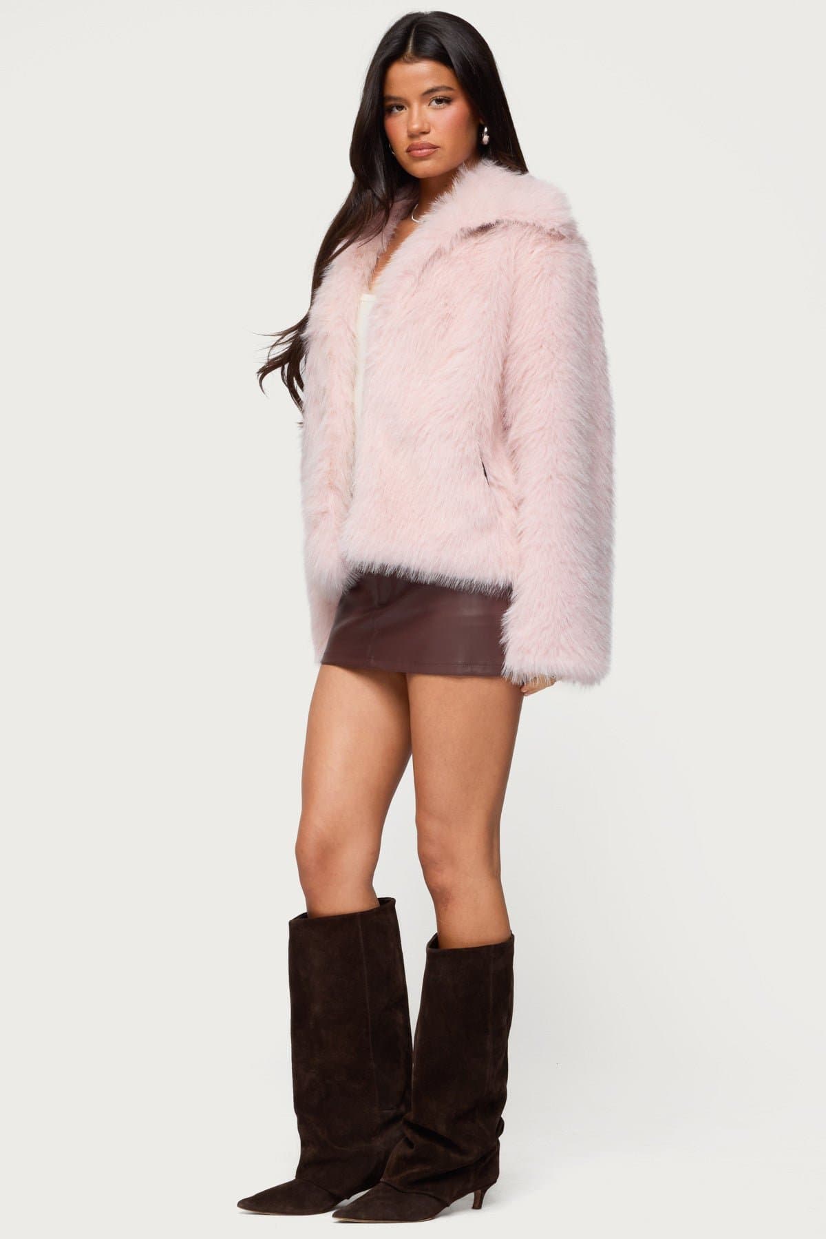 Noelle Oversized Faux Fur Jacket - Collared Polyester with Metallic Detailing