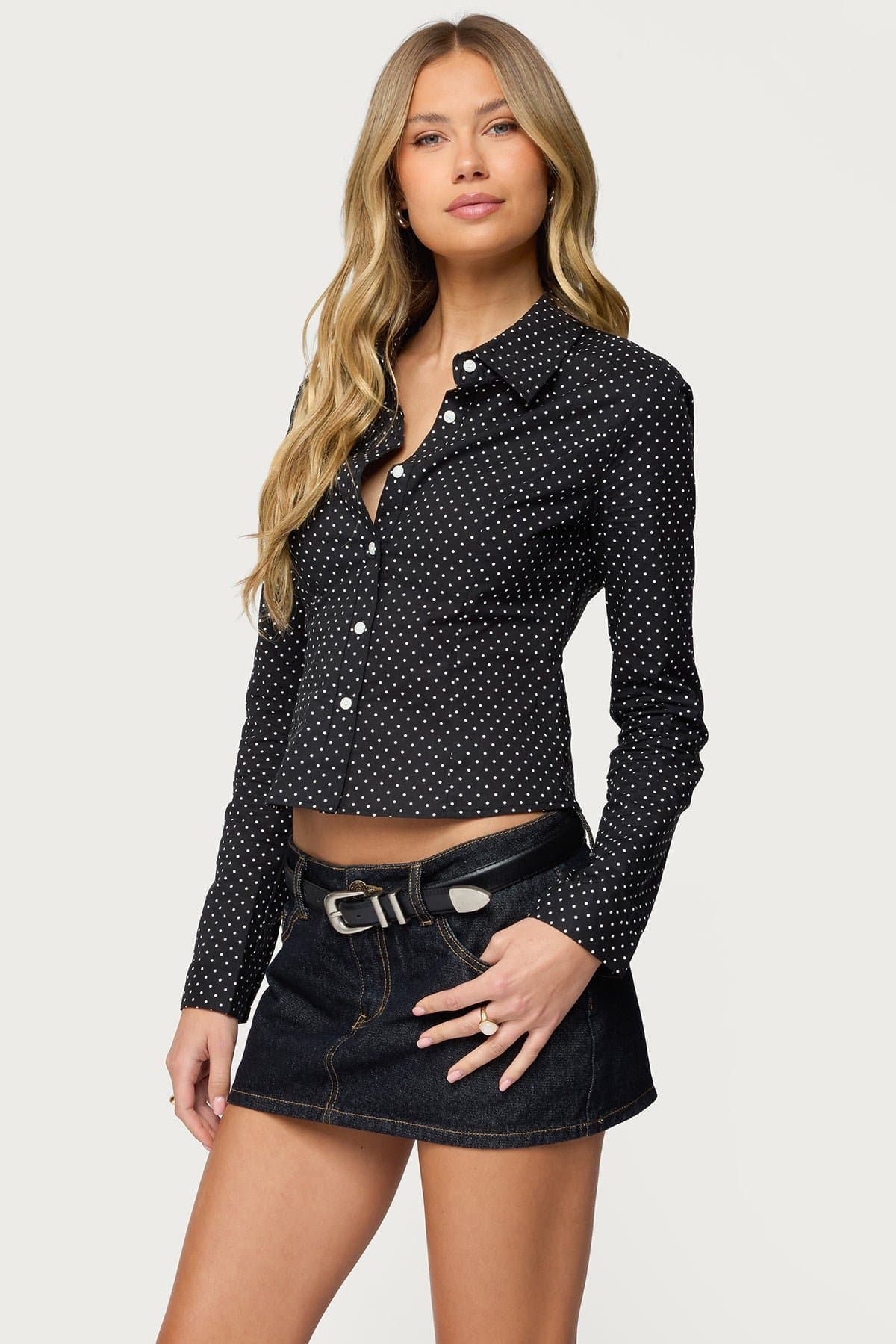 Ilia Polka Dot Button Up Shirt 100% Cotton Tailored Fit Classic Collar