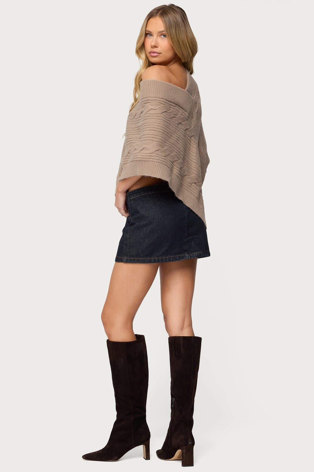 Vickey Cable Knit Poncho - V-Neck Acrylic Polyester Nylon Sweater