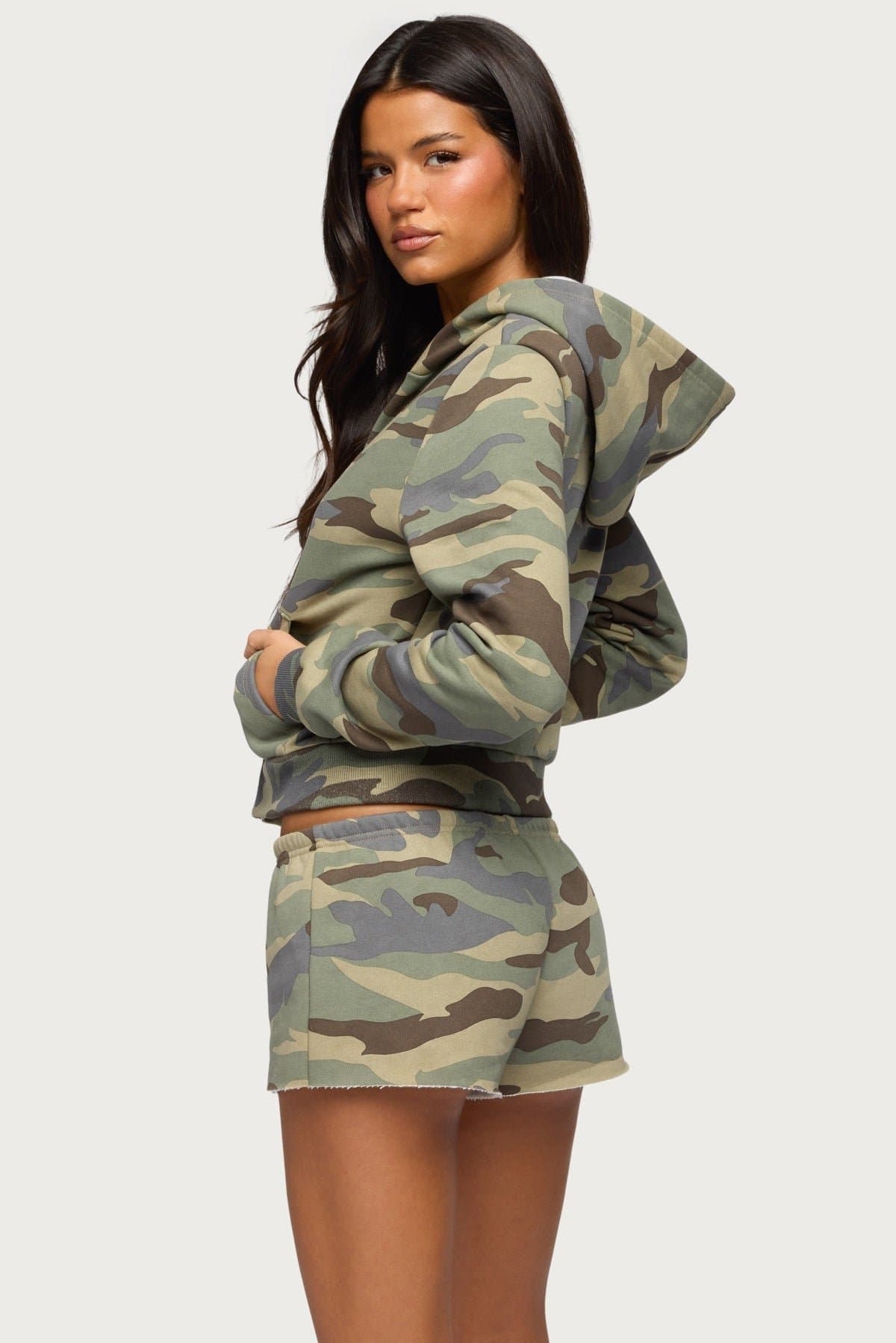 Lynette Camo Print Zip-Up Hoodie - Polyester Cotton Blend, Women's Size S