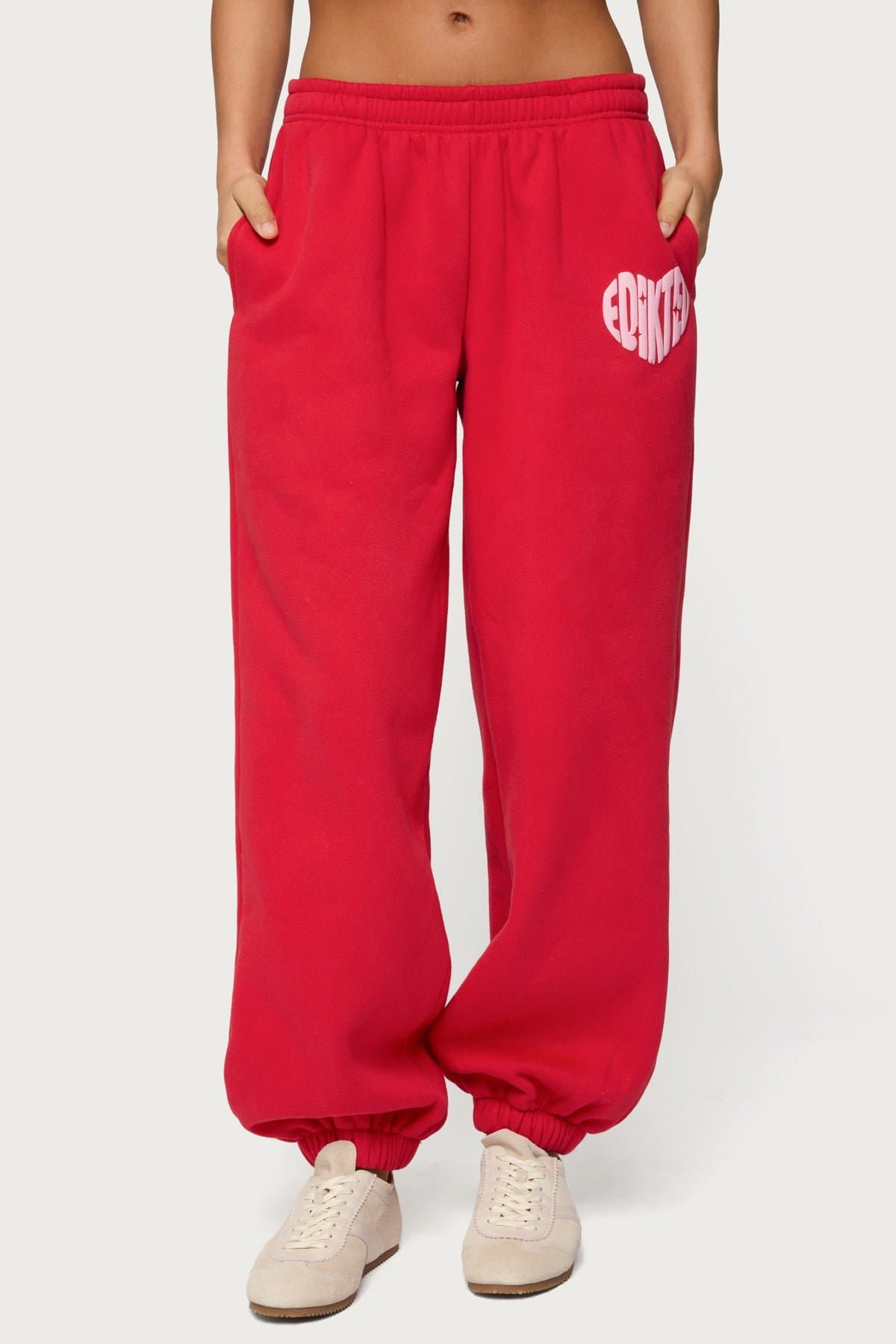 Major Love Edikted Sweatpants - Polyester Cotton Elastic Waistband Puff Print
