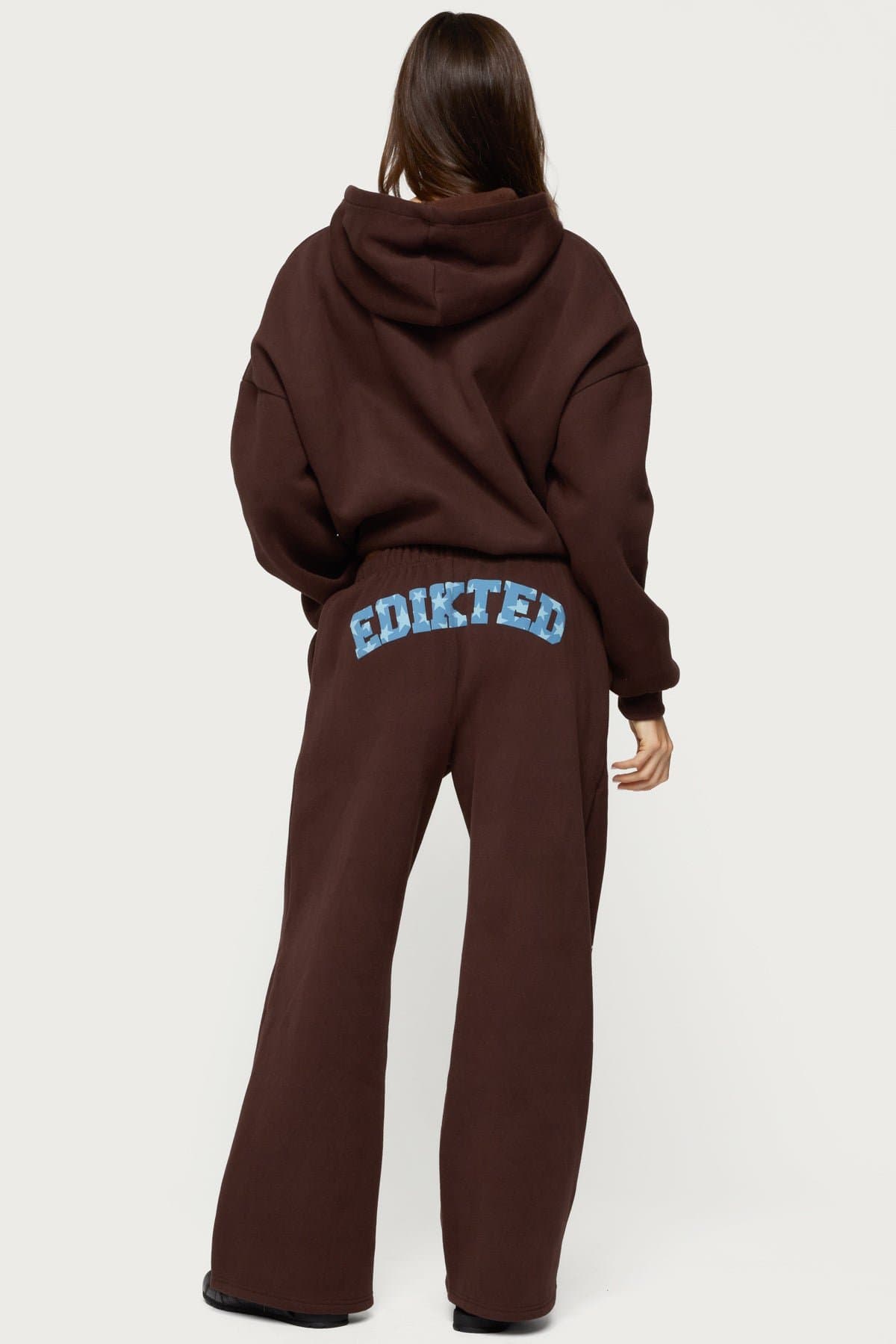 Edikted Wide Leg Sweatpants with Puff Printed Graphic Text Polyester Cotton
