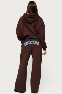 Edikted Wide Leg Sweatpants with Puff Printed Graphic Text Polyester Cotton