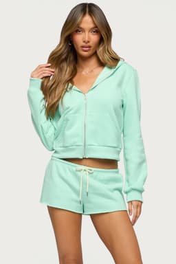 Lynette Zip Up Hoodie - Polyester Cotton Blend Matching Set Hoodie