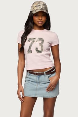 Camo 73 T-Shirt with Graphic Patch, Cotton Spandex Unisex Tee