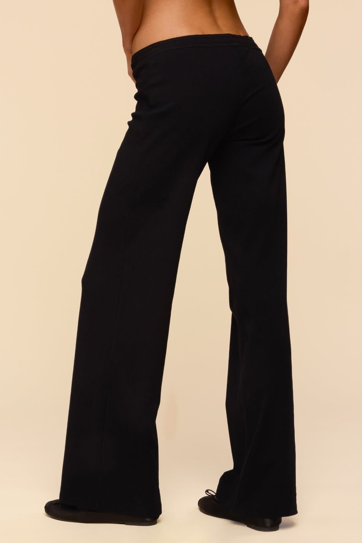 Claudia Straight Leg Pants - Adjustable Tie Waist Cotton Spandex Black Size S Inseam 33.3"