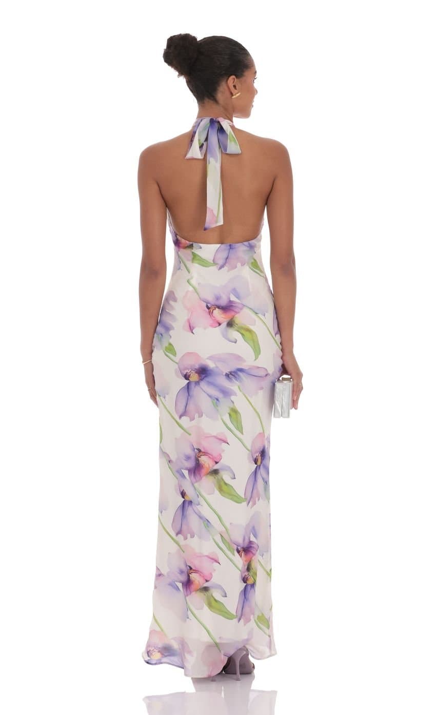 Floral Mock Neck Maxi Dress in White