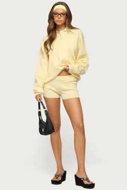 Lorie Mid Rise Ribbed Knit Shorts - Rayon Nylon Polyester