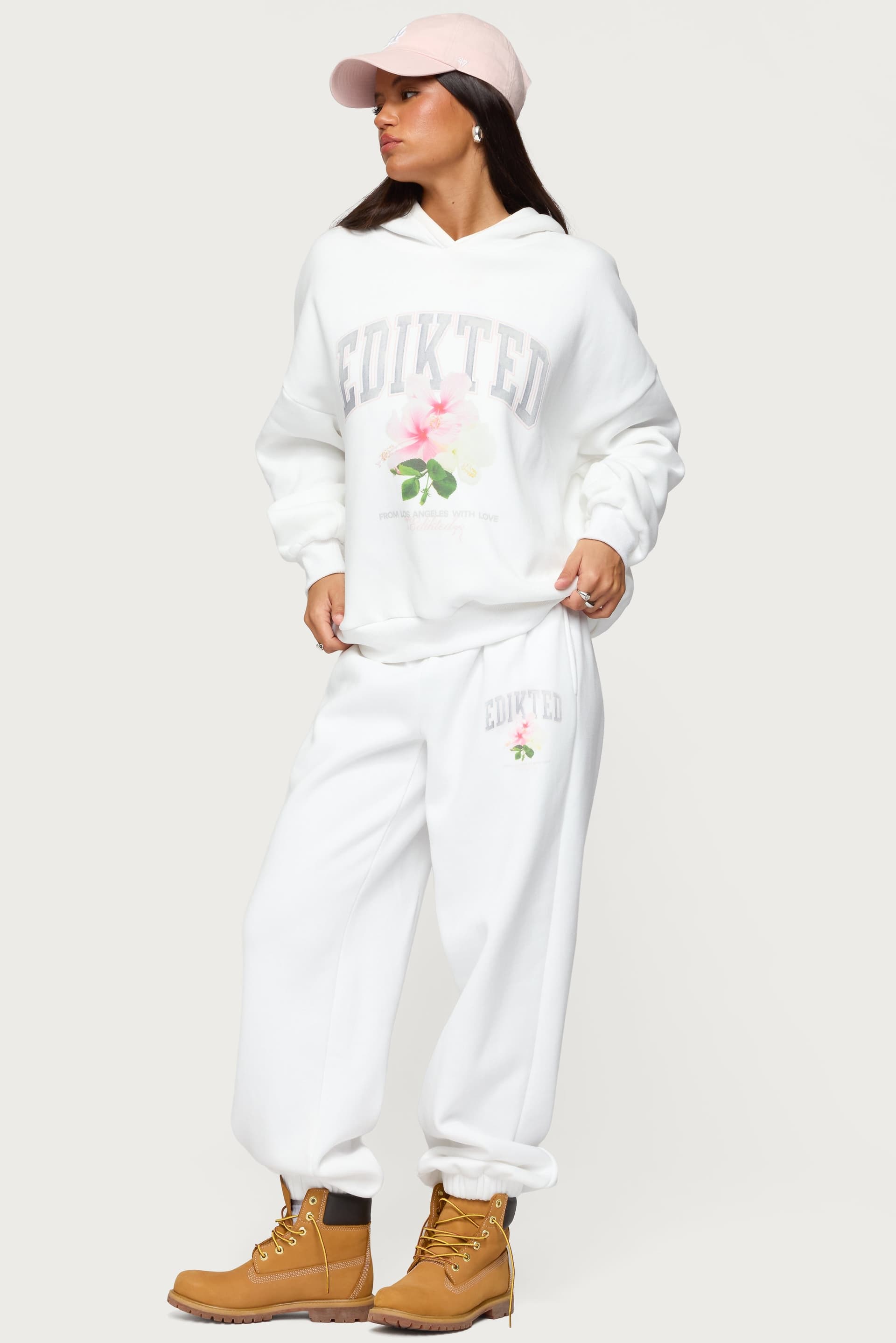Flerua Edikted Sweatpants - Oversized Cotton Polyester Flower Print Elastic Waistband