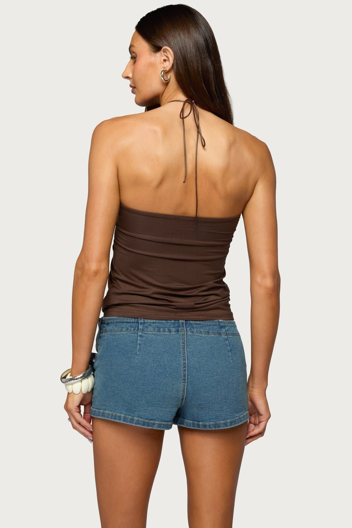 Itzel Ring Gathered Halter Top - Lyocell Spandex Ruched Cinched Waist