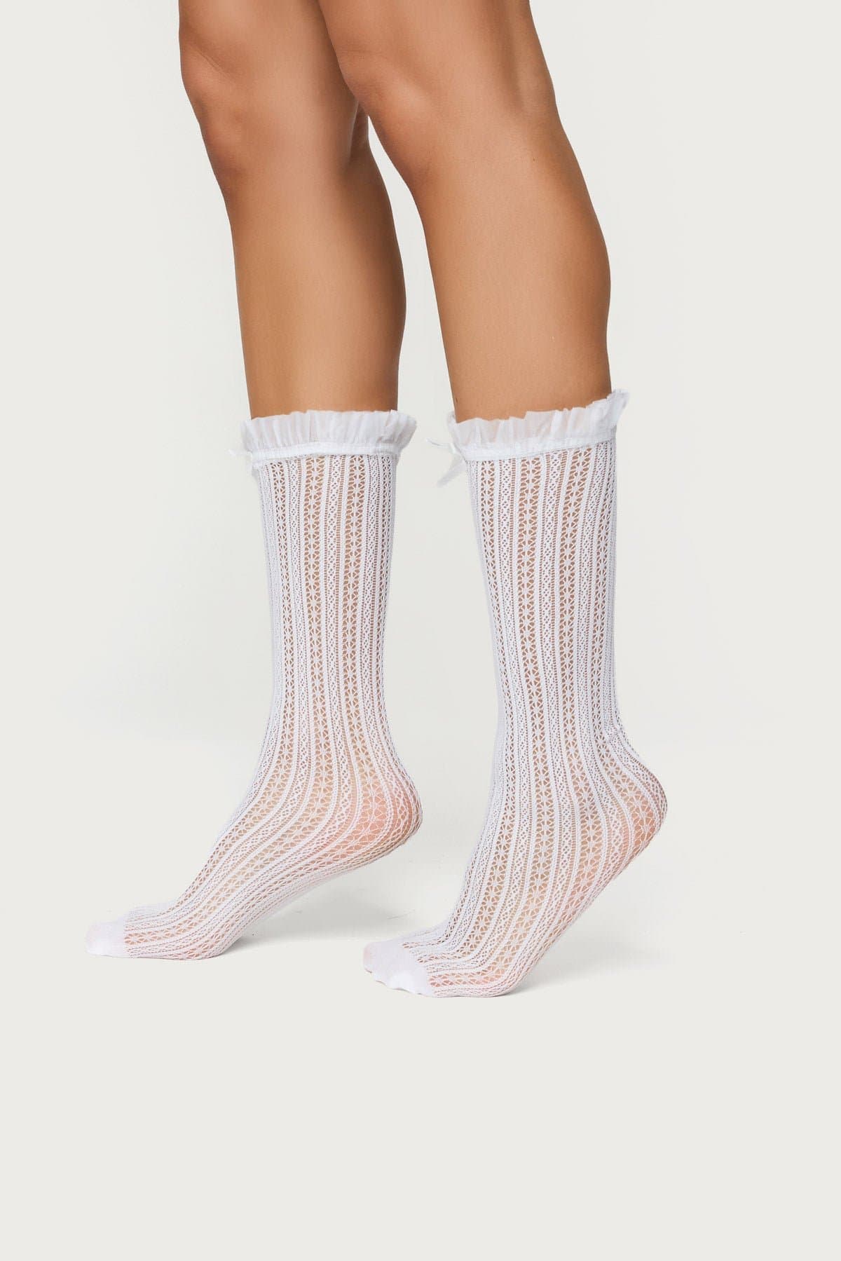 Sheer Lace Socks with Bow Detail - Nylon Spandex