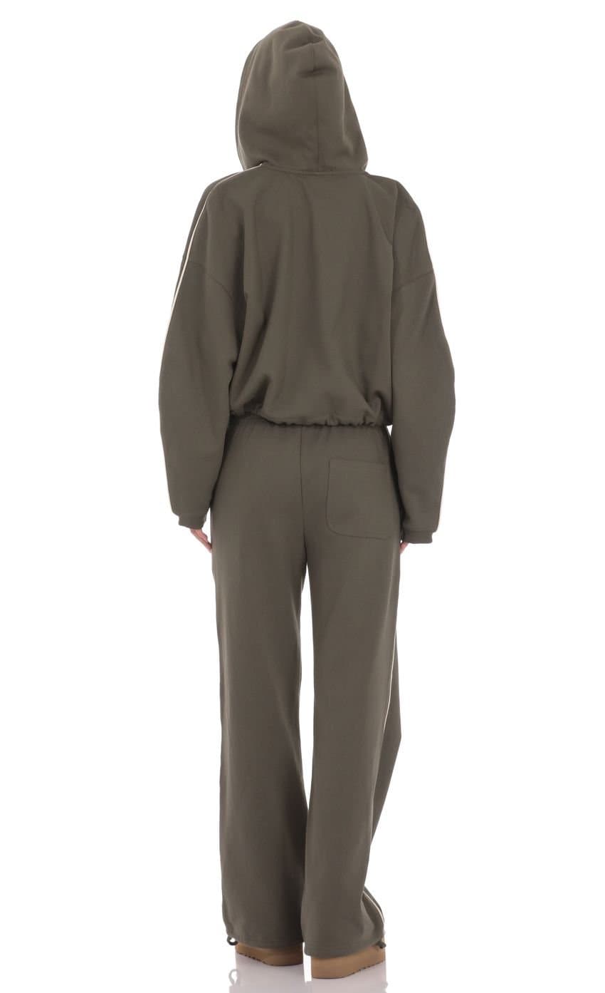 Cropped Cinch Waist Hoodie in Olive Green