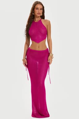 Seyora Sheer Stretch Knit Skirt with Side Seam Ruching