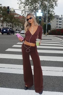 Wide Leg Foldover Pants - Cotton Spandex, Size S Inseam 31.1"