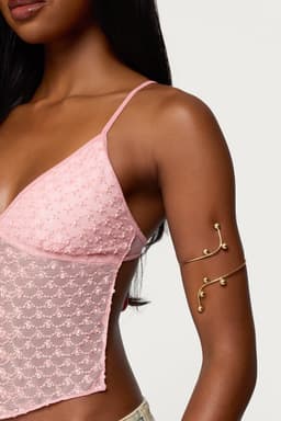 Drop Bead Wrapped Arm Cuff in Gold Tone Metal - 3.9 Inch Length