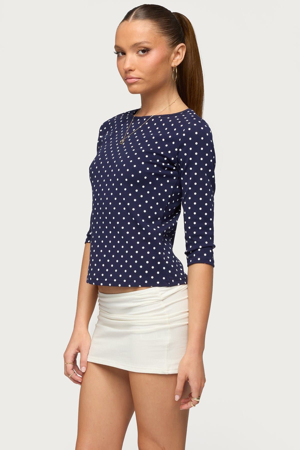 Lela Polka Dot Print Quarter Sleeve Top - Cotton Polyester Spandex