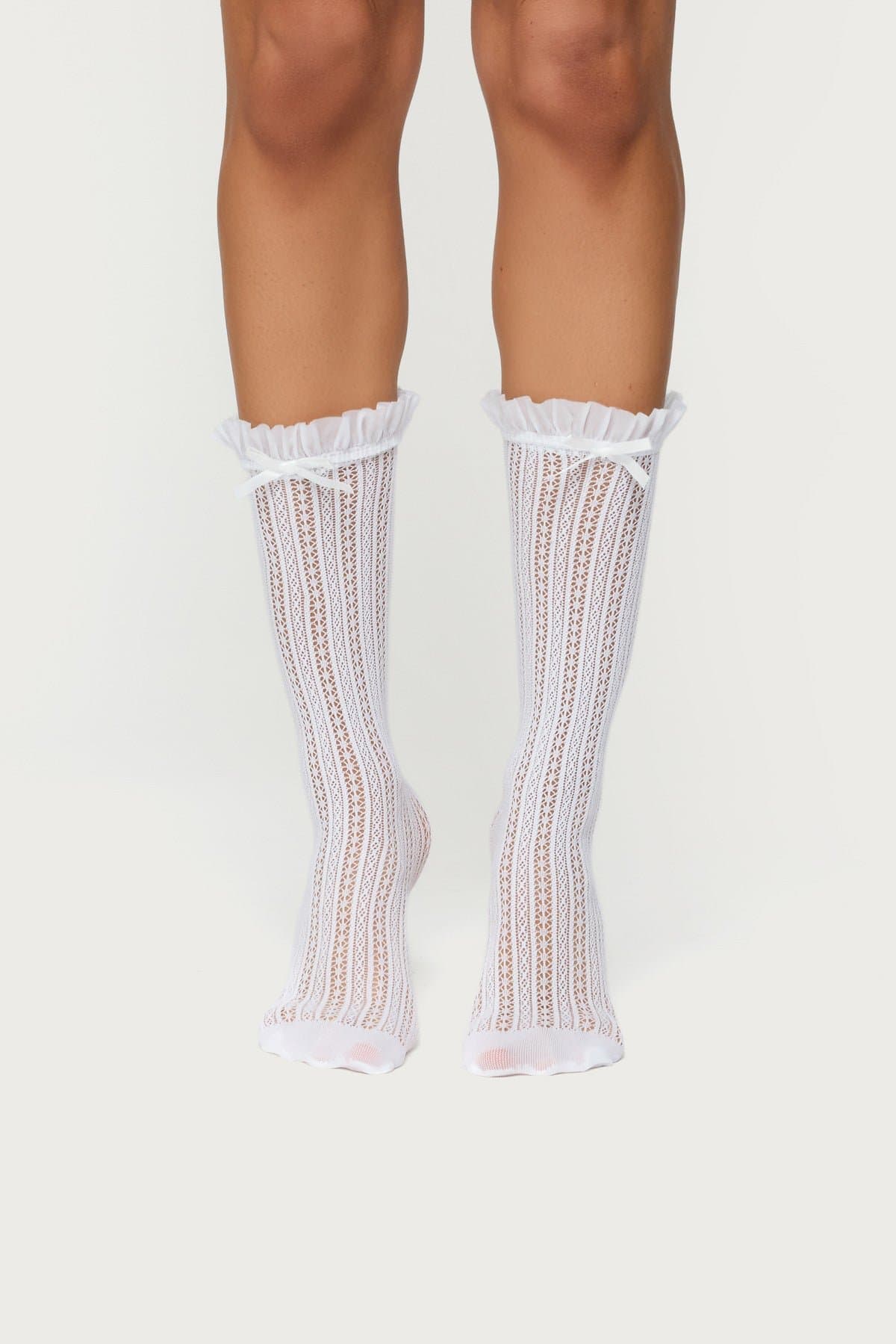 Sheer Lace Socks with Bow Detail - Nylon Spandex