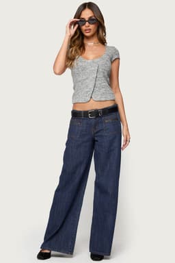 Jimena Low Rise Wide Leg Jeans in Rigid Cotton Denim