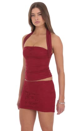 Lace Mini Skirt in Red