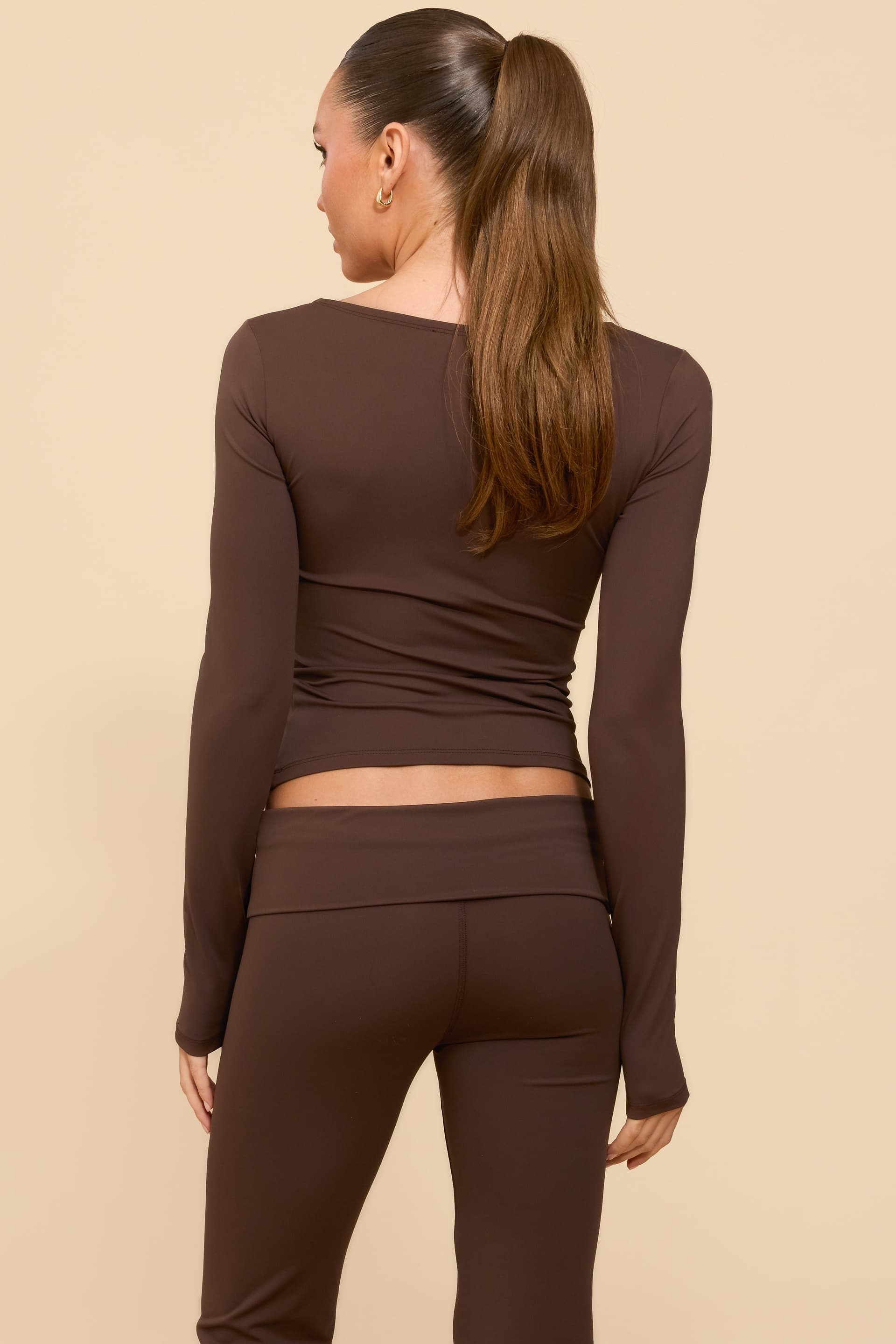 Hayden Square Neck Long Sleeve Fitted Top - Polyester Spandex
