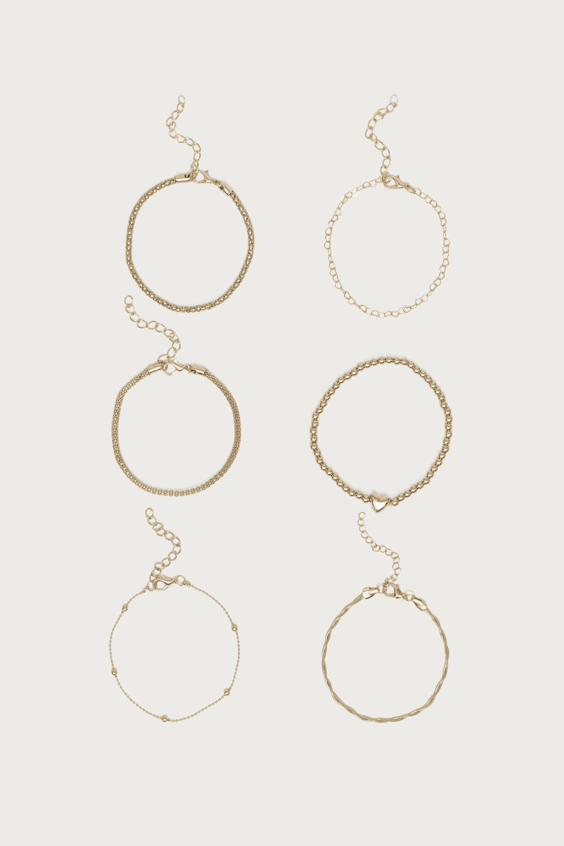 Stacked Up Bracelet Pack of 6 Assorted Designs Gold Tone Metal 7.5 Inch Length