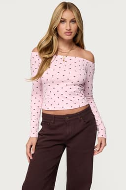Leandra Off Shoulder Polka Dot Top - Long Sleeve Cotton Spandex