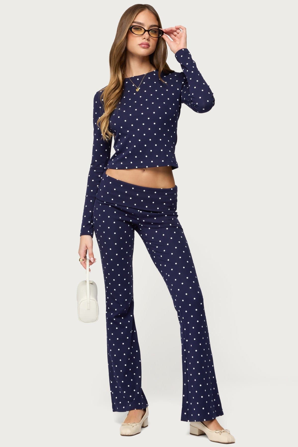 Daliya Polka Dot Long Sleeve Cotton Spandex Loungewear Top