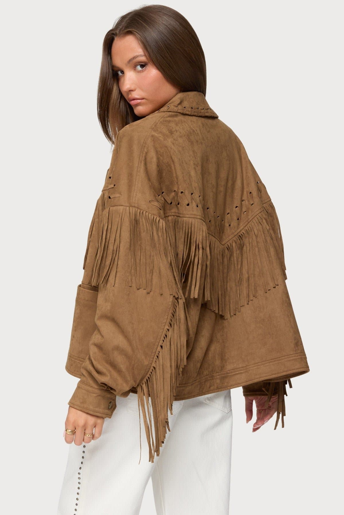 Evonka Fringe Faux Suede Jacket - Polyester Spandex Western Stitch Brown