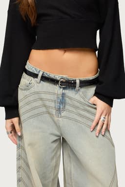 Goldey Faux Leather Belt with Silver Tone Metal Buckle 43.7 Inch Length