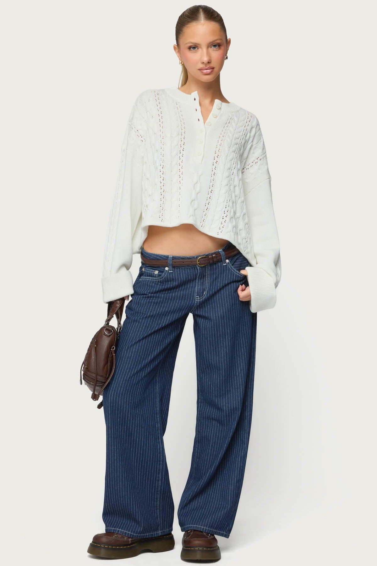 Marianna Button Cable Knit Sweater - Fisherman Style 100% Cotton