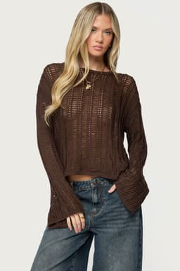 Jaide Sheer Ladder Knit Sweater - Acrylic Knit Top