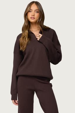 Lorie Oversized Knit Polo Sweater - Rayon Nylon Polyester Rugby Shirt