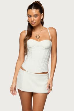 Alixa Pleated Detachable Straps Corset with Cupped Boned Bodice Lace Up Back