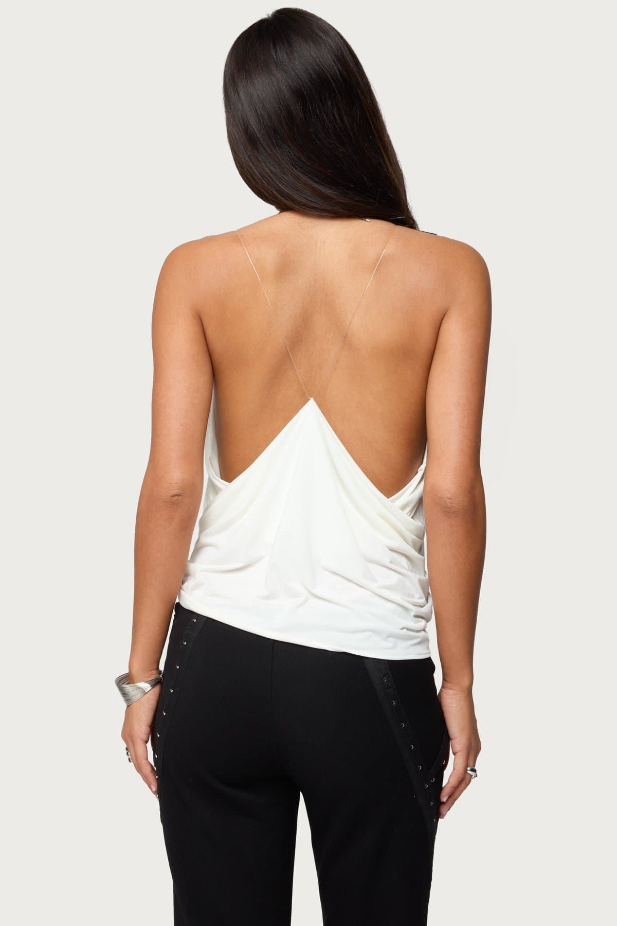 Ainsley Wrap Top V Neckline Transparent Straps Polyester Spandex